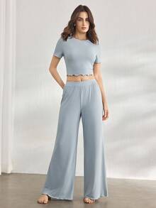 Ocili 纯色宽松家居休闲裤 - 霧霾藍 - 查看 2