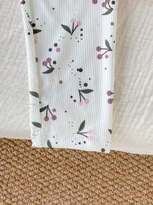 Genkimix Kids 2pcs/Set Toddler Girls' Cute Floral Print Long Sleeve Top And Pants Casual Elegant Pajamas Girl Pajama Set Girls Pajama Set Kids Pj Set Girl Girls Lounge Set Bunny Pajama Set Christmas Fall Winter