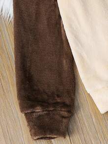 SHEIN 青少年男孩撞色拼布上衣和纯色保暖衬里裤子睡衣套装 - 棕色 - 查看 4