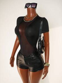 Mistrie Mujer Body Transparente Con Remiendo De Malla - Negro - Ver 4