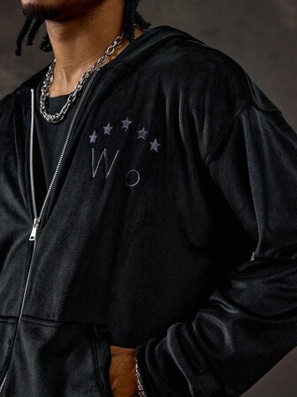 Street Life بلوزة هودي بأكمام طويلة مطرزة بسيطة للرجال