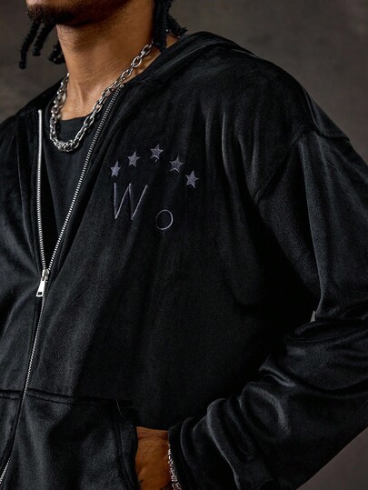 Street Life بلوزة هودي بأكمام طويلة مطرزة بسيطة للرجال