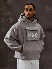 ROMWE MEN Street Life Men's Casual Embroidered Reversible Fleece Sweatshirt, Autumn/Winter - Light Grey - View 4