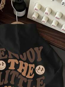 Tween Boy Casual Cartoon Pattern Loose Fit Long Sleeve Sweatshirt, Suitable For Autumn/Winter Fall - Black - View 3