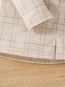 SHEIN 3pcs Girls Tween Girl Plaid Pattern Button Front Herringbone Skirt Suit Set, Elegant Long Sleeve Round Neck Jacket And Solid Color Round Neck Top