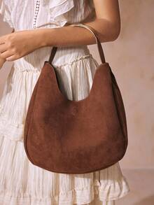 SHECARRY Túi đeo vai nữ, Túi Hobo, Da lộn, Khóa trang trí phần cứng, Thời trang, Thanh lịch, Đơn giản, Cá nhân hóa, Đa năng, Cổ điển, Đi làm, Văn phòng, Hẹn hò, Hàng ngày, Mua sắm, Trà chiều - màu nâu - Xem 1