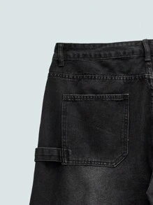 MODCRASH 男士宽松阔腿休闲牛仔百慕大短裤 - 黑色 - 查看 5