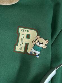 PrepCrw 秋冬款男孩学院风绿色圆领小熊图案卫衣 - 綠色 - 查看 3