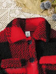 SHEIN Bộ 3 món/Bộ áo khoác len kẻ caro ấm áp dài vừa phải, áo len dài tay và quần legging cho bé gái, trang phục mùa đông cho bé gái - Đỏ - Xem 6