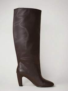 SHUZIA Women's Glamorous Pointy Toe Thigh High Mid-Heel Boots - Chocolate Brown - View 7