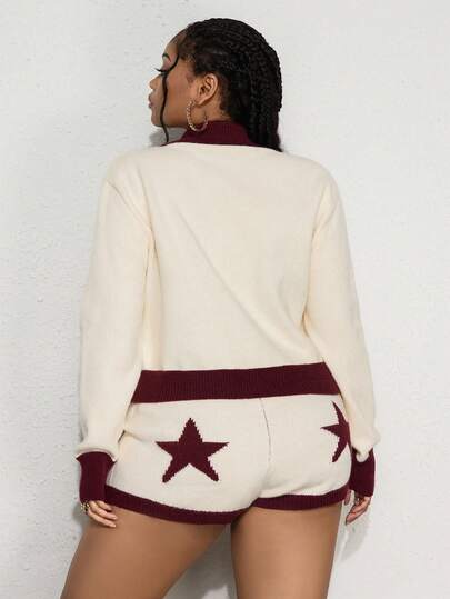 Street Life Conjunto de suéter de punto con letras retro Y2K de talla grande