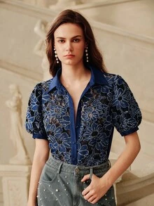 Savoree Cut-Out Floral Layered Blouse, Spring/Summer Outfits For Women