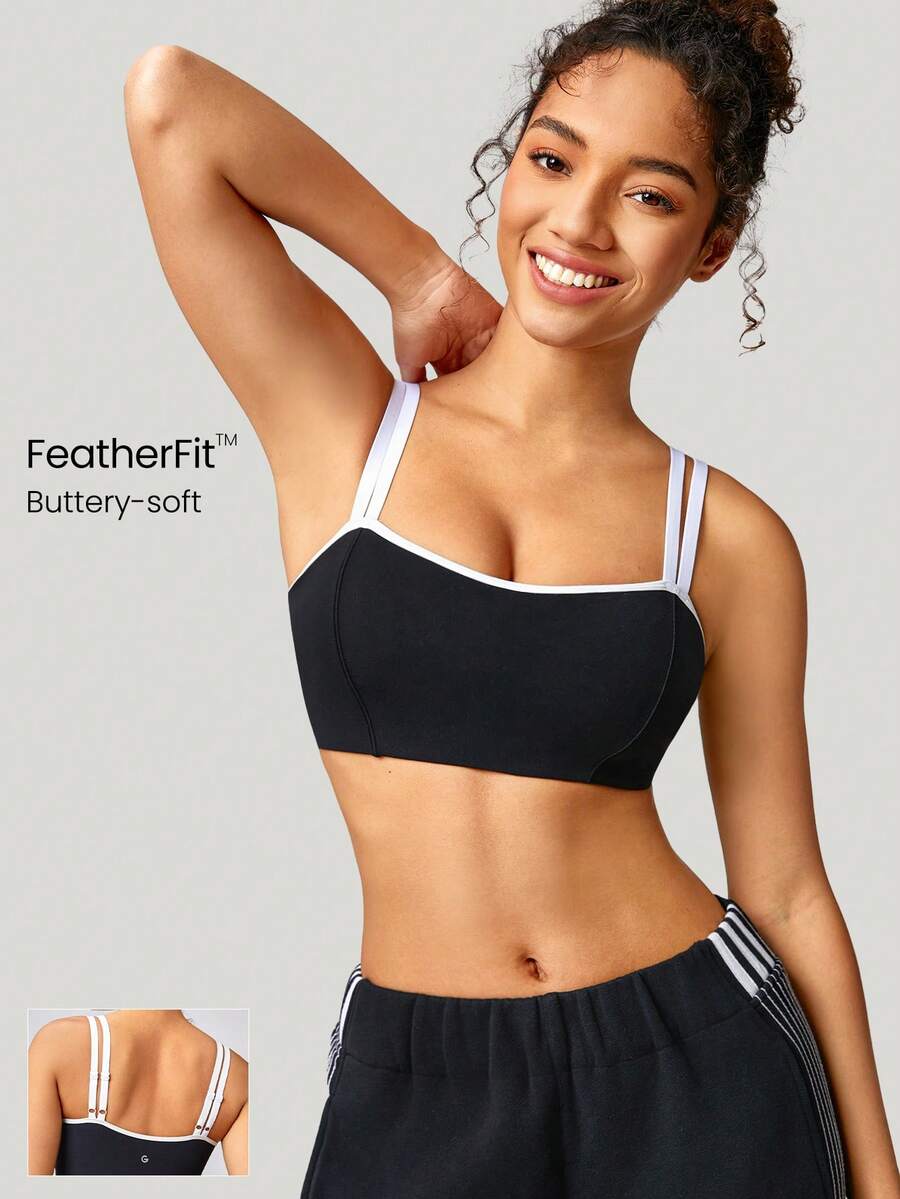 GLOWMODE FeatherFit™ Multi-Strap Sports Bra Light Support Low Impact Yoga Pilates - Black - View 1