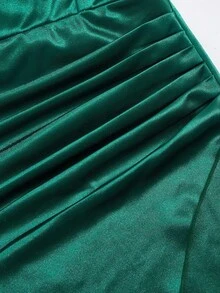 Robe portefeuille fendue de couleur unie élégante pour préadolescentes - Vert - Voir 5