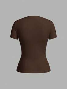SHEIN EZwear 2pcs/Set Basic Crew Neck Short Sleeve T-Shirts, Black & Brown, Casual & Minimalist, Suitable For Spring/Summer - Multicolor - View 7