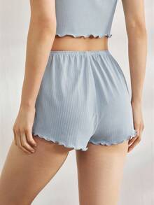 Ocili Leisure Stretchy Frill Trim Women Pajama Bottoms, Comfy Lounge Pants - Blue - View 3