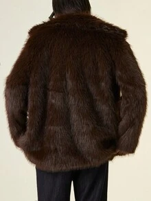 Aveloria GENKIRA Áo khoác lông giả Cashmere trơn màu cổ bẻ cài nút trang trí thời trang sang trọng phong cách Châu Âu, mùa thu/đông - Cà phê nâu - Xem 2