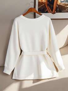 Regalyn Cárdigan de punto con diseño de cinturón, estilo francés elegante para mujer de talla grande