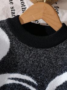 Young Girls' Autumn/Winter Cool Knit Sweaters - Fuzzy Jacquard, Slouchy-Chic, Loose Round Neck, Versatile Outerwear - Black - View 3