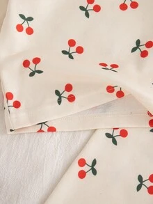 SHEIN 婴幼儿樱桃印花两件套，婴儿长袖上衣和裤子，适合春秋季节穿着