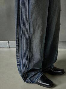 NEON BLANC Men's Casual Washed Webbing Wide Leg Jeans