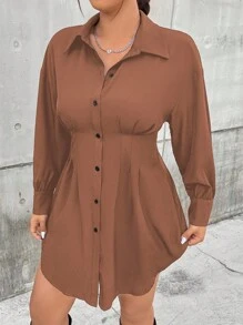 Vionelle Plus Size Women's Waist-Cinching Long Shirt Fall Cloth For Women - Coffee Brown - View 7
