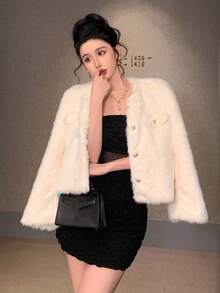 DAZY 女式时尚休闲常规单排扣仿皮草外套韩版女式大衣