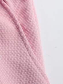 Manfinity Homme Men's Solid Color Button-Up Half Placket Short Sleeve T-Shirt And Drawstring Waist Shorts Casual Suit, Summer - Pink - View 7