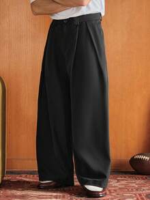 SWAVVY Pantalones de traje de pierna ancha de unicolor de moda para hombres