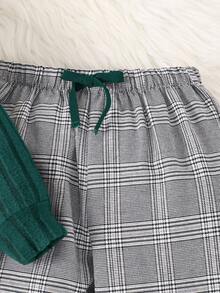 2pcs/Set Young Boys Fashionable Textured Sweatshirt & Plaid Pants,Comfortable Preppy Outfits For Autumn,School,Back-To-School First Day,Daily Wear - Dark Green - View 7