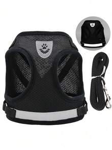 1 套透气猫背带和牵引绳防逃脱宠物衣服小猫小狗背心可调节易控制反光猫背带