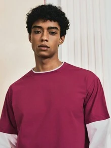 SWAVVY Men's Casual Colorblock Crew Neck Long Sleeve T-Shirt, Fall - Multicolor - View 5