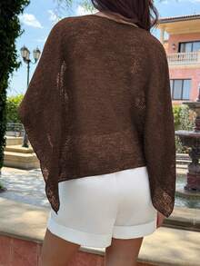 Aloruh Nueva chaqueta de punto jacquard versátil de color albaricoque con cuello halter y escote en forma de chal, estilo ligero y de vacaciones para cubrir