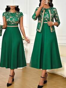 SHEIN Lady 女士两件套服装商务休闲女士工作服女士办公室服装女士外出服装女士机场服装女士旅行服装机场服装 - 彩色 - 查看 1