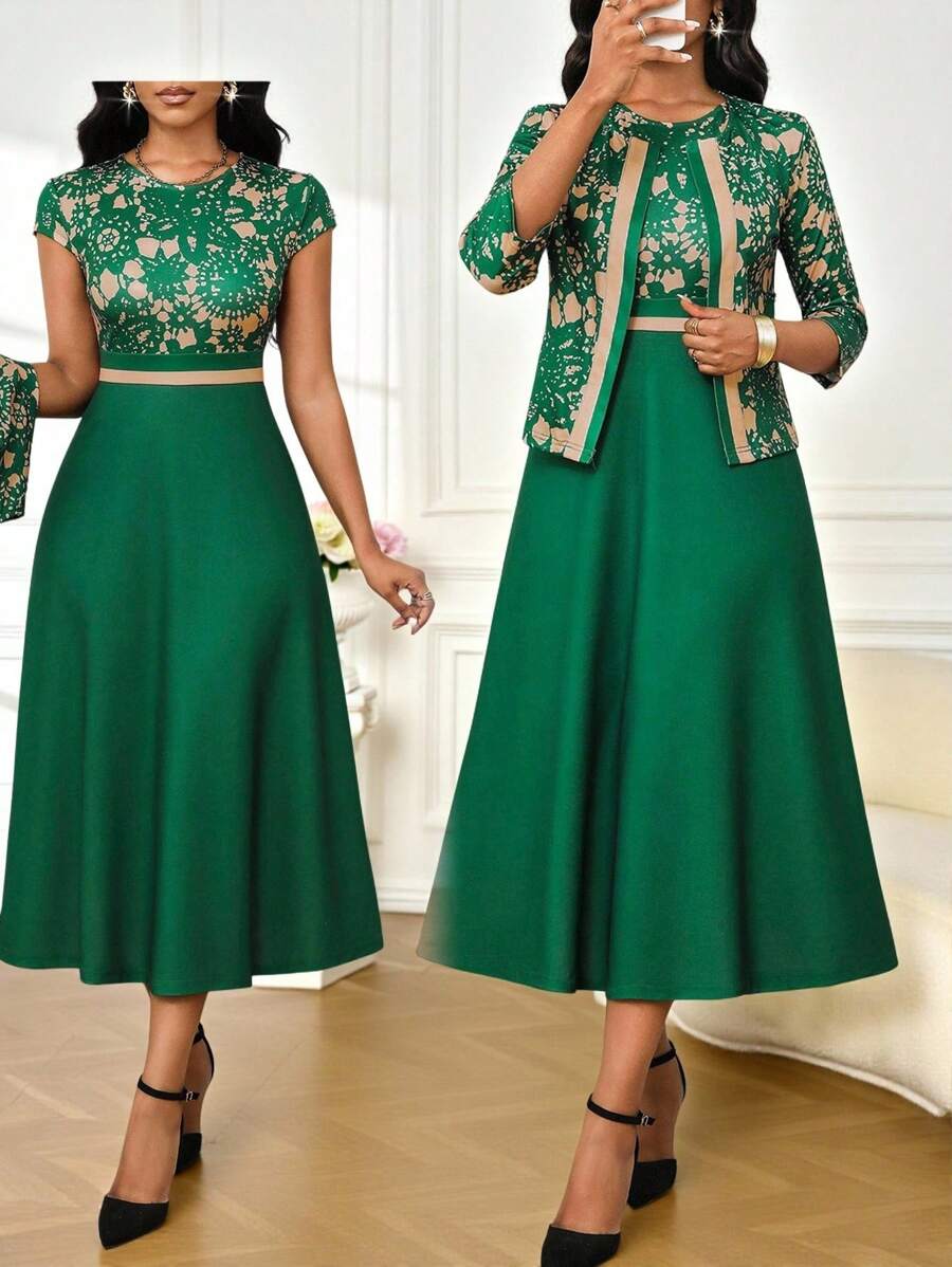 SHEIN Lady 女士两件套服装商务休闲女士工作服女士办公室服装女士外出服装女士机场服装女士旅行服装机场服装 - 彩色 - 查看 1