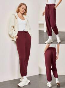 GLOWMODE Pantaloni della tuta con vita arricciata, in tessuto french terry, con tasche, di urban chic - Bordò - Visualizzare 7