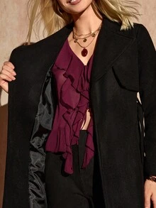Bóhologie Women's Solid Wool Quality Belted Elegant Overcoat - Black - View 7