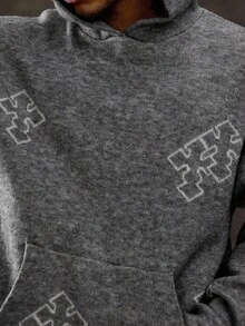 ROMWE MEN Goth Men's Casual Cross Pattern Pocket Hoodie Sweater, Autumn/Winter