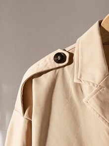 SHEIN 女童翻领短外套休闲风衣长袖时尚百搭春秋季 - 卡其色 - 查看 4