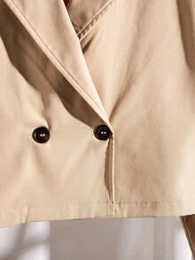 SHEIN 女童翻领短外套休闲风衣长袖时尚百搭春秋季 - 卡其色 - 查看 5