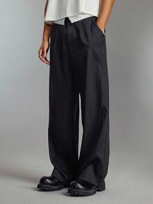 ROMWE MEN Street Life 男士纯色褶皱口袋阔腿学院风休闲裤，适合秋季 - 彩色 - 查看 1