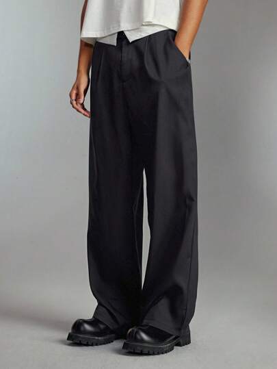 Street Life Pantaloni casual da uomo a gamba ampia con pieghe e tasche, di colore unito, adatti per l'autunno