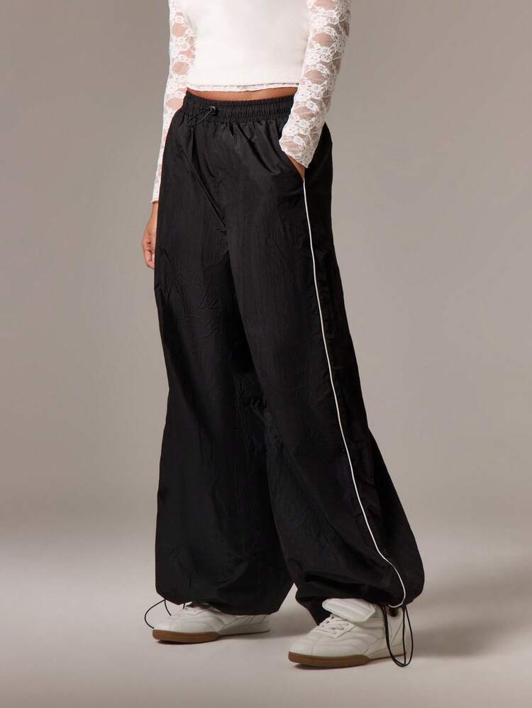 Wide Leg Track Pants With Contrast Piping