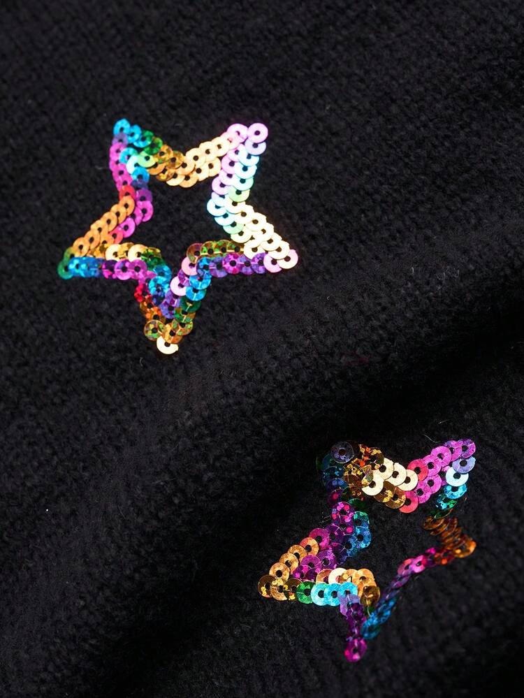 Suéter de manga larga con parches de lentejuelas elegante y casual para mujer, suéter de fiesta de invierno para mujer de talla grande