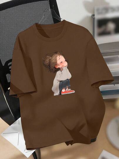 EMERY ROSE 休闲修身大码女式T恤，印有身穿棉衣的小女孩图案