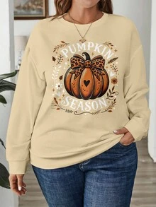 EMERY ROSE Sweatshirt Pullover Wanita Ukuran Besar Motif Halloween Kasual Longgar Kerah Bulat Lengan Panjang Musim Dingin Musim Gugur - MultiWarna - View 5