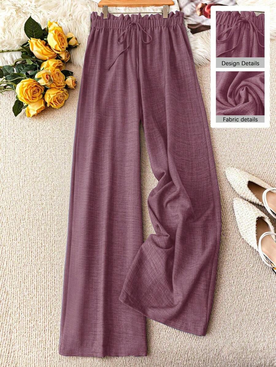Linhara Plus Size Solid Color Knotted Casual Versatile Pants Fall Cloth For Women - Dusty Pink - View 1