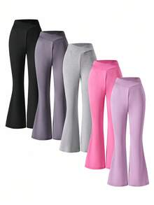 5件套少女高腰交叉喇叭裤，春秋季百搭休闲装 - 彩色 - 查看 4