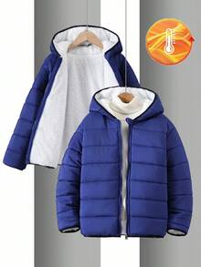 Vacaura Abrigo acolchado con capucha para niños, acolchado grueso para invierno - Azul Marino - Ver 6