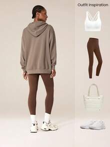 GLOWMODE Modal Fleece Warm Oversized Hooded Sweatshirt With Kangaroo Pocket Daily Casual Fall Winter - Cocoa - View 6